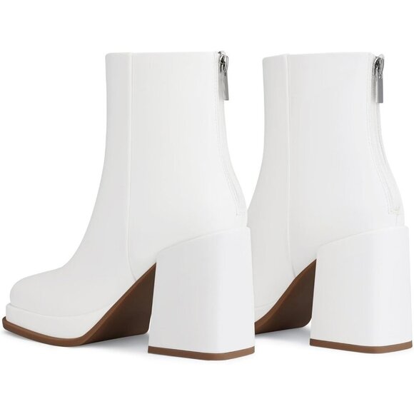 Women White Platform Ankle Boots 3.5 In Chunky High Heel Fashion Leather Boot - Picture 3 of 5